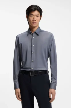 Regular-fit shirt in performance-stretch Oxford jersey