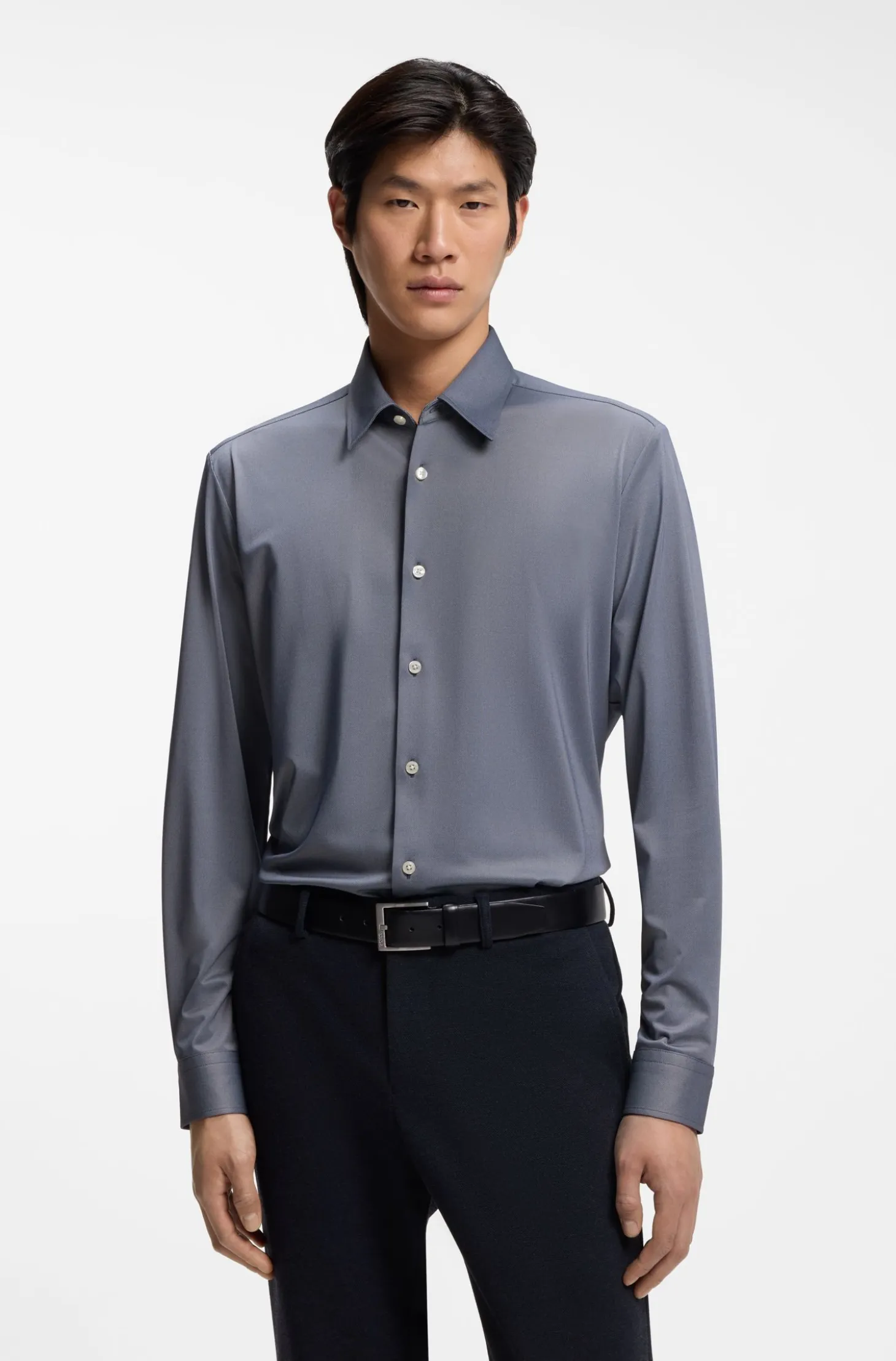 Regular-fit shirt in performance-stretch Oxford jersey