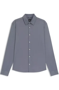 Regular-fit shirt in performance-stretch Oxford jersey