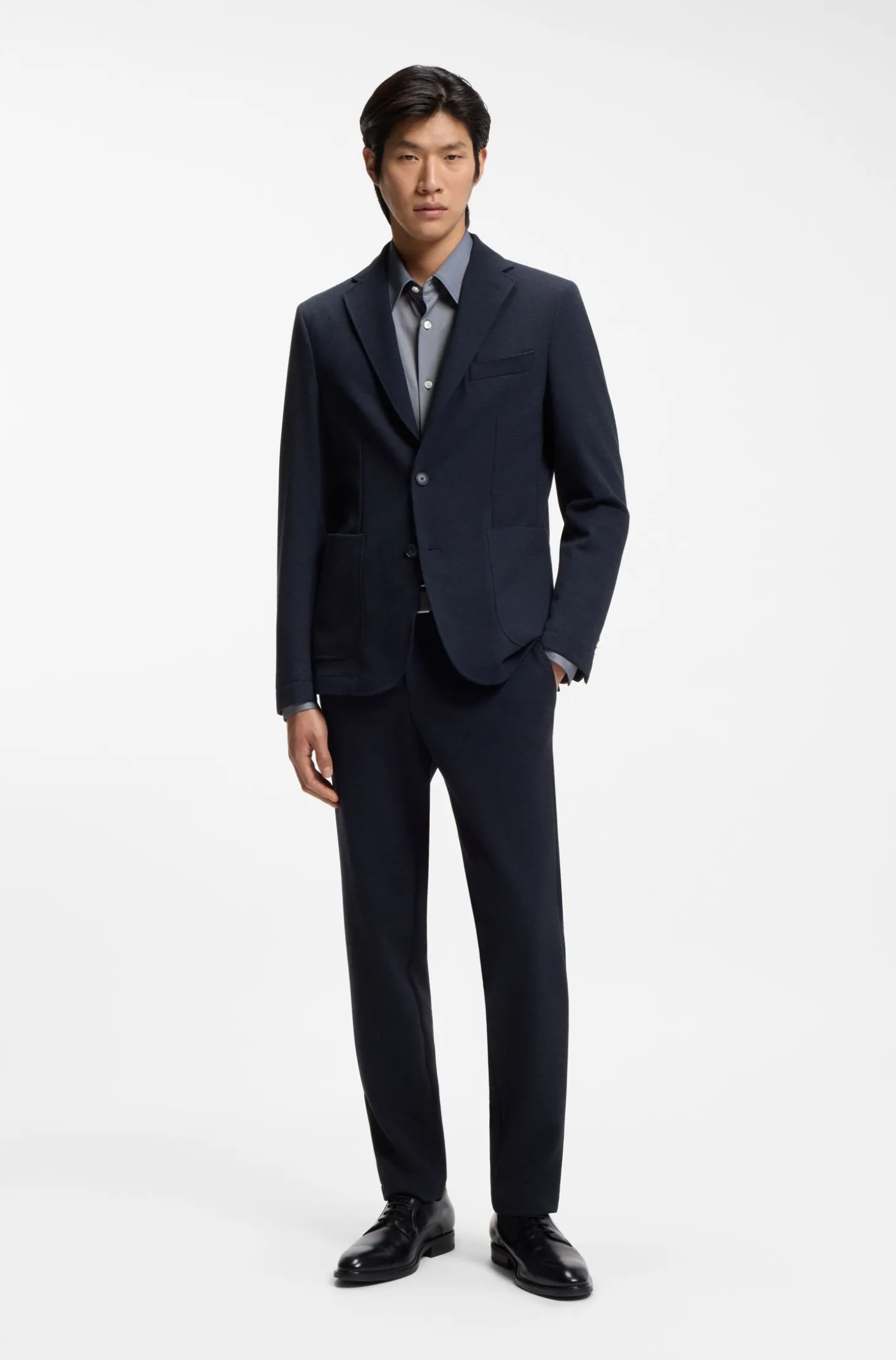 Regular-fit shirt in performance-stretch Oxford jersey