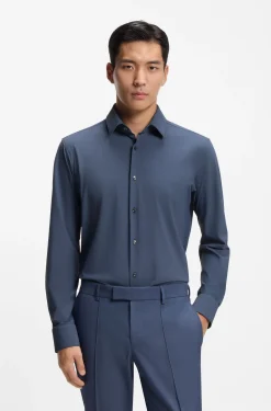 Regular-fit shirt in performance-stretch jersey