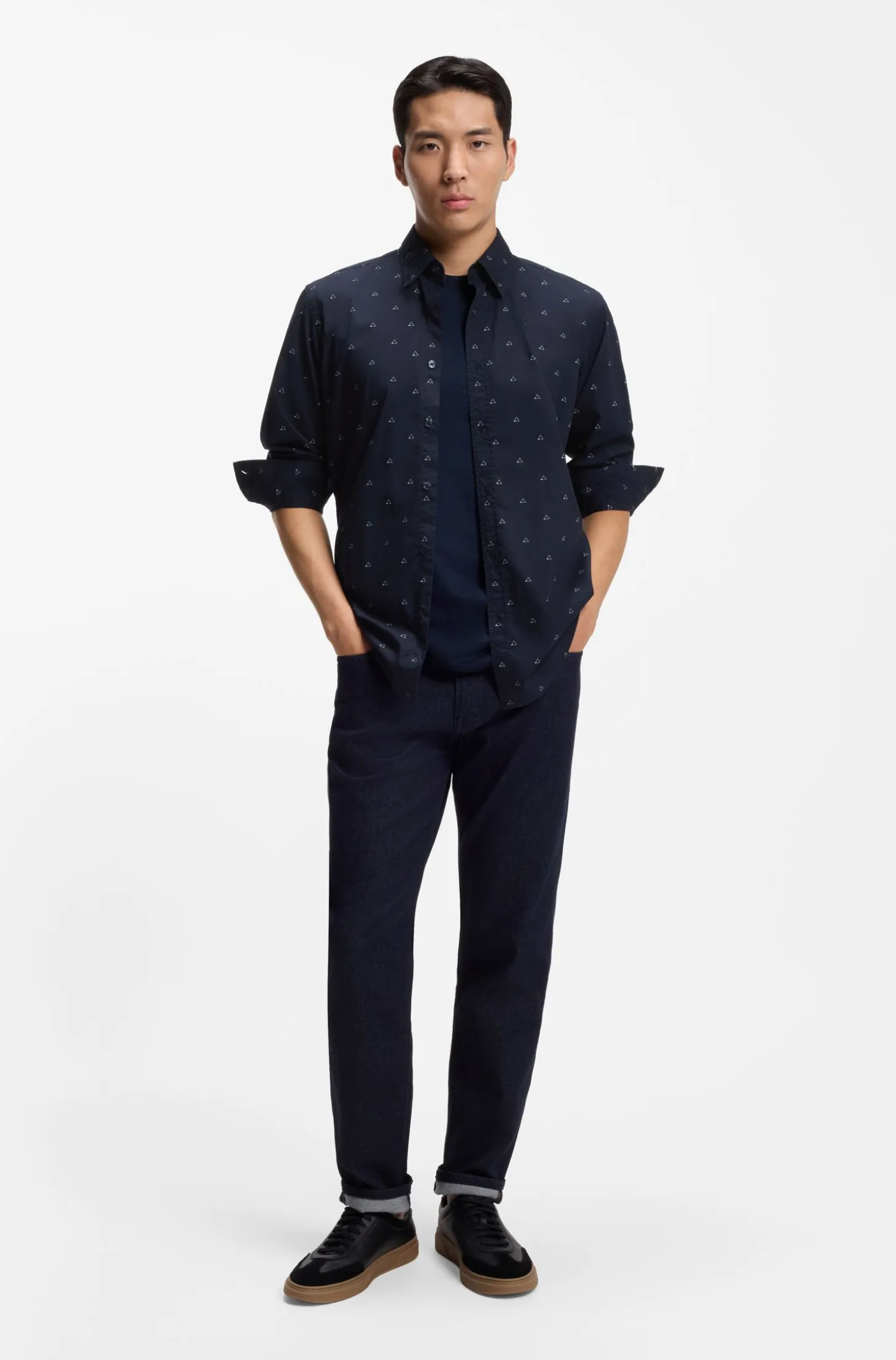 Regular-fit shirt in printed cotton poplin