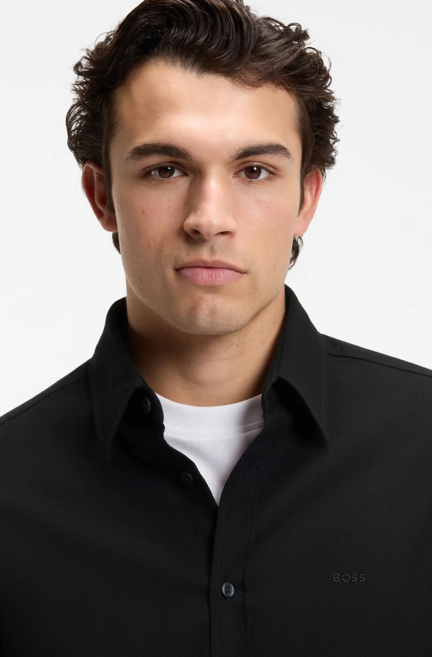 Regular-fit shirt in stretch-cotton dobby