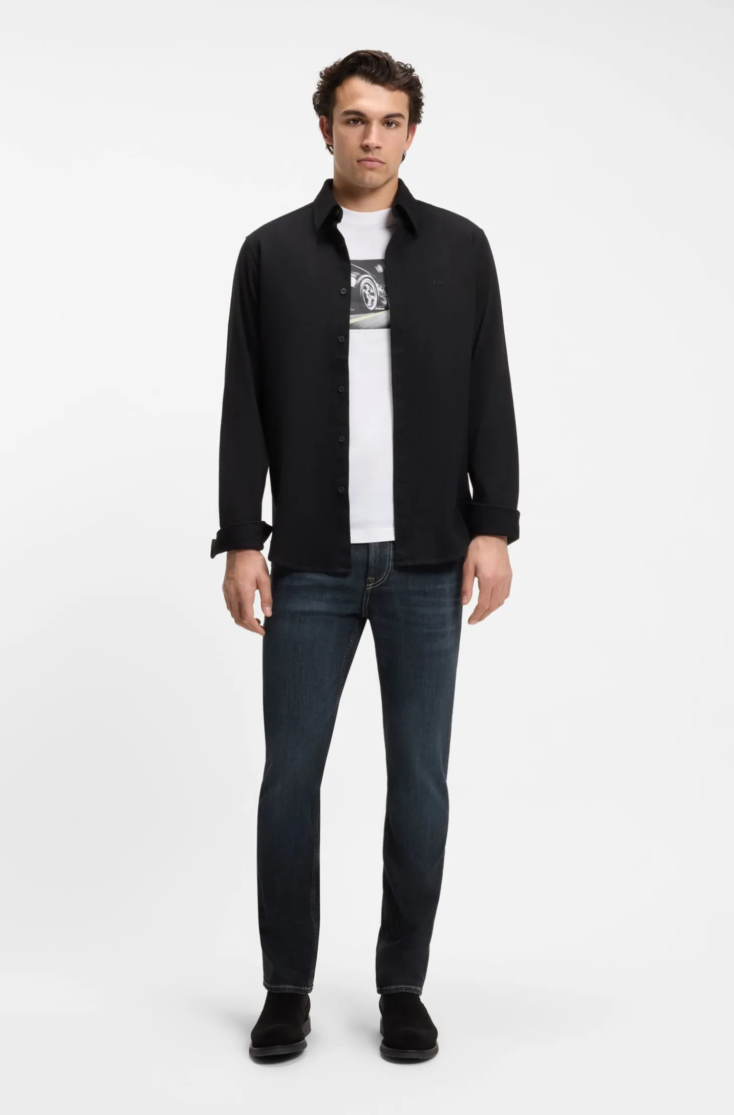 Regular-fit shirt in stretch-cotton dobby