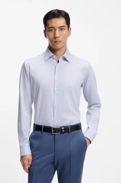 Regular-fit shirt in striped easy-iron cotton