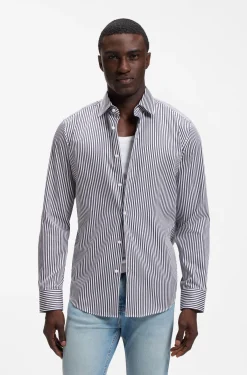 Regular-fit shirt in striped easy-iron cotton