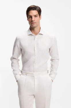 Regular-fit shirt in striped linen