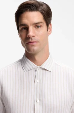 Regular-fit shirt in striped linen