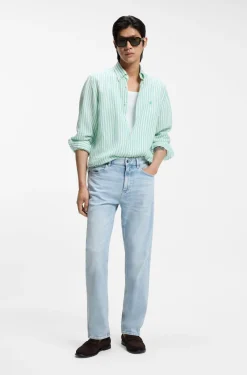 Regular-fit shirt in striped linen