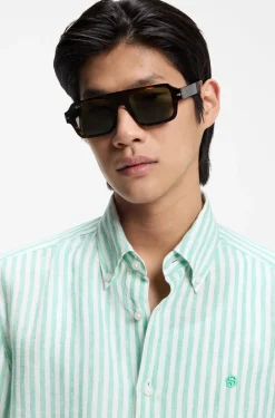 Regular-fit shirt in striped linen