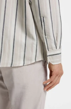 Regular-fit shirt in striped linen and cotton