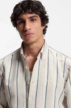 Regular-fit shirt in striped linen and cotton