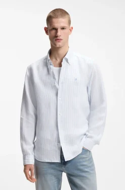 Regular-fit shirt in striped linen