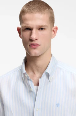Regular-fit shirt in striped linen