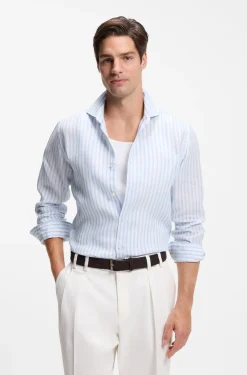 Regular-fit shirt in striped linen