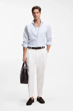 Regular-fit shirt in striped linen