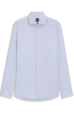 Regular-fit shirt in structured stretch cotton