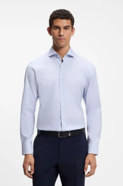 Regular-fit shirt in structured stretch cotton