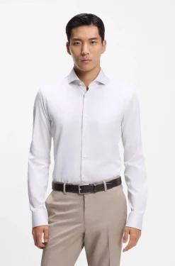 Regular-fit shirt in structured Italian-made cotton