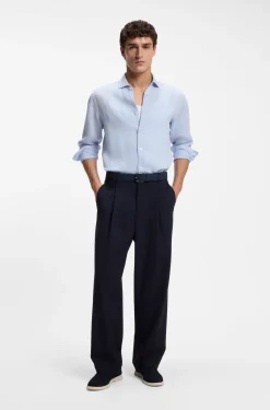 Regular-fit shirt in washed linen