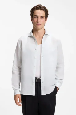 Regular-fit shirt in washed linen