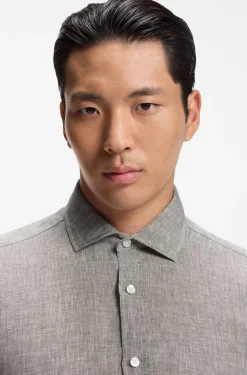 Regular-fit shirt in washed linen