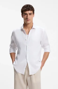 Regular-fit shirt in washed linen