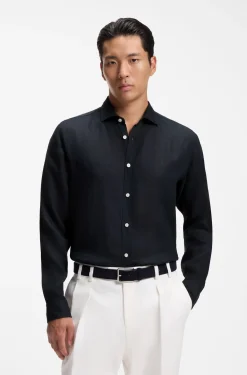 Regular-fit shirt in washed linen