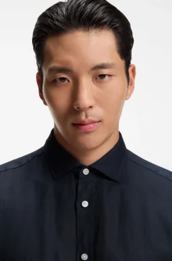 Regular-fit shirt in washed linen