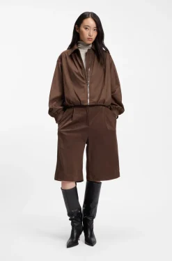 Regular-fit shorts in faux suede with front pleats