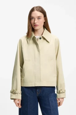 Regular-fit short trench coat in cotton