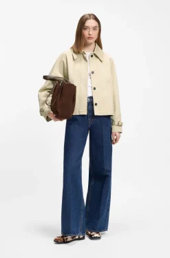 Regular-fit short trench coat in cotton