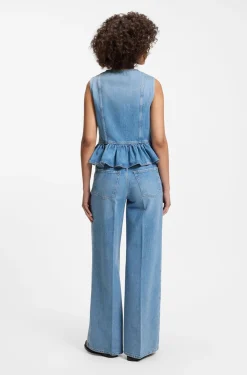 Regular-fit sleeveless blouse in denim with peplum hem