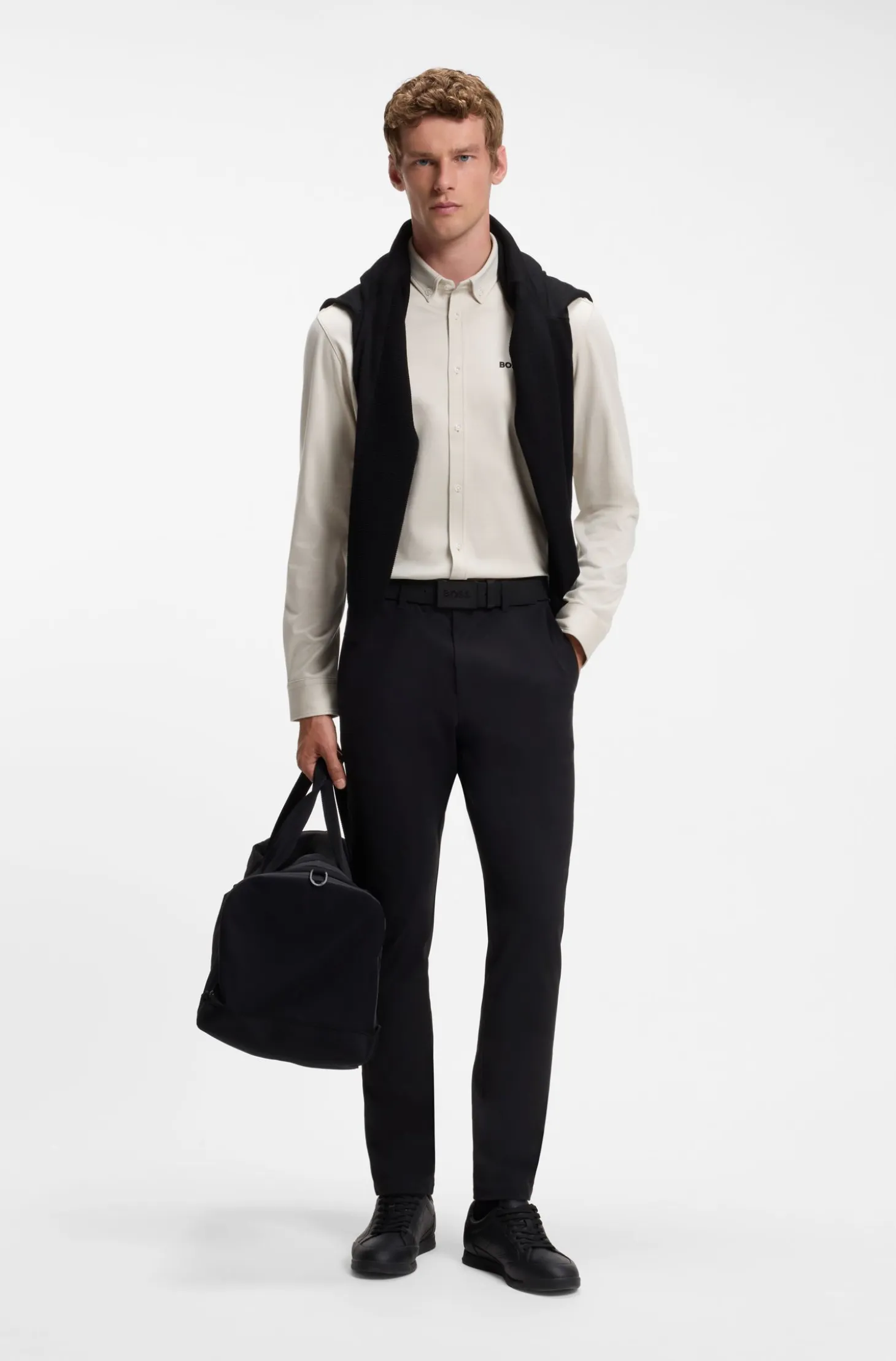 Regular-fit stretch jersey shirt with logo