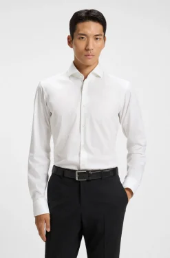 Regular-fit stretch-twill formal business shirt