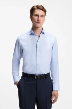 Regular-fit stretch-twill formal business shirt