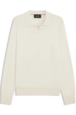 Regular-fit sweater in jacquard-knitted silk
