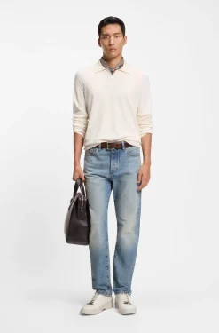 Regular-fit sweater in jacquard-knitted silk