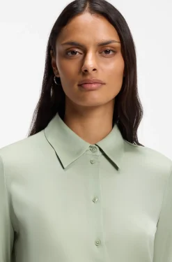 Regular-fit tailored blouse in stretch silk