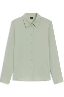 Regular-fit tailored blouse in stretch silk