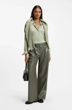 Regular-fit tailored blouse in stretch silk
