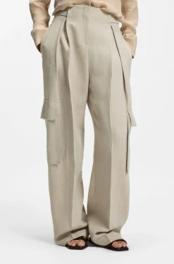 Regular-fit trousers in a herringbone linen blend