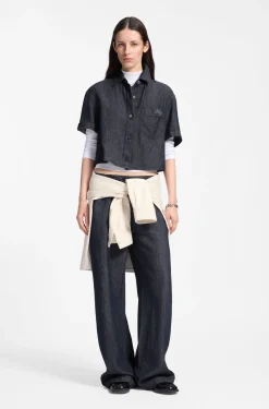 Regular-fit trousers in lightweight denim with drawstring waist