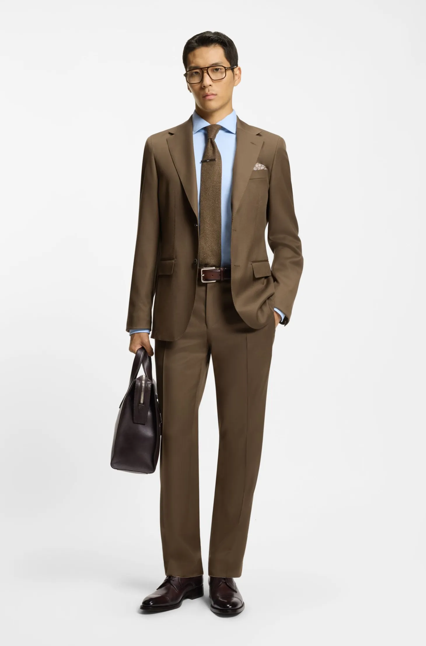 Regular-fit trousers in virgin and textured wool