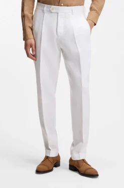 Regular-fit trousers in wrinkle-resistant linen