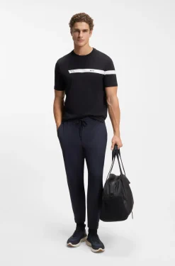 Regular-fit T-shirt in stretch cotton with logo stripe