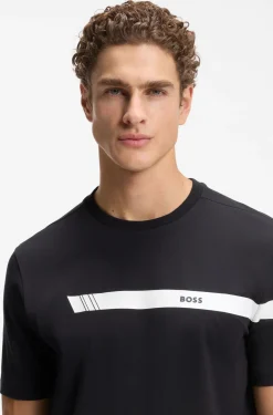 Regular-fit T-shirt in stretch cotton with logo stripe