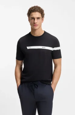 Regular-fit T-shirt in stretch cotton with logo stripe