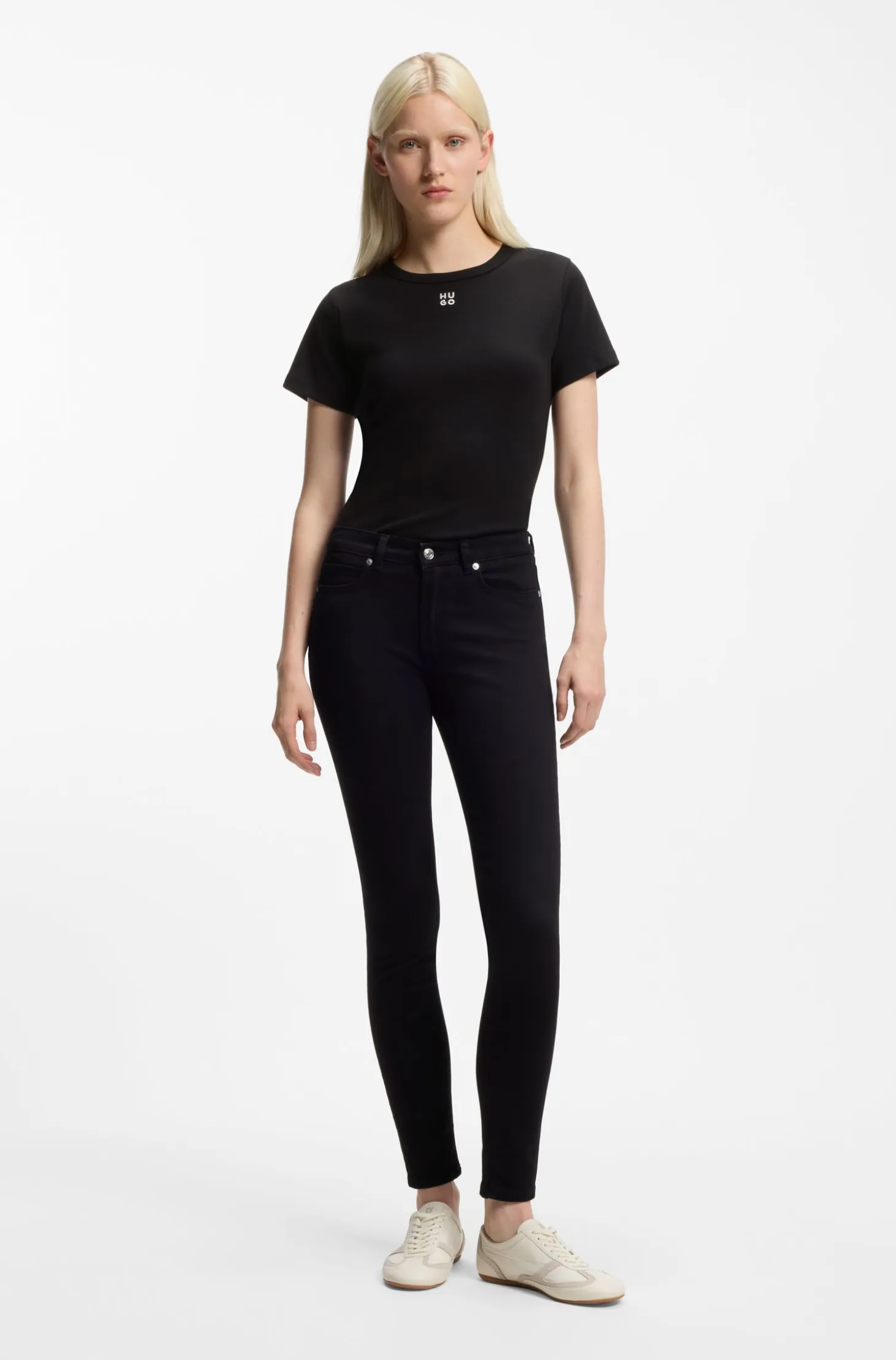 Regular-fit T-shirt with stacked-logo embroidery