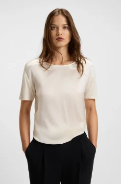 Regular-fit T-shirt with stretch-silk front